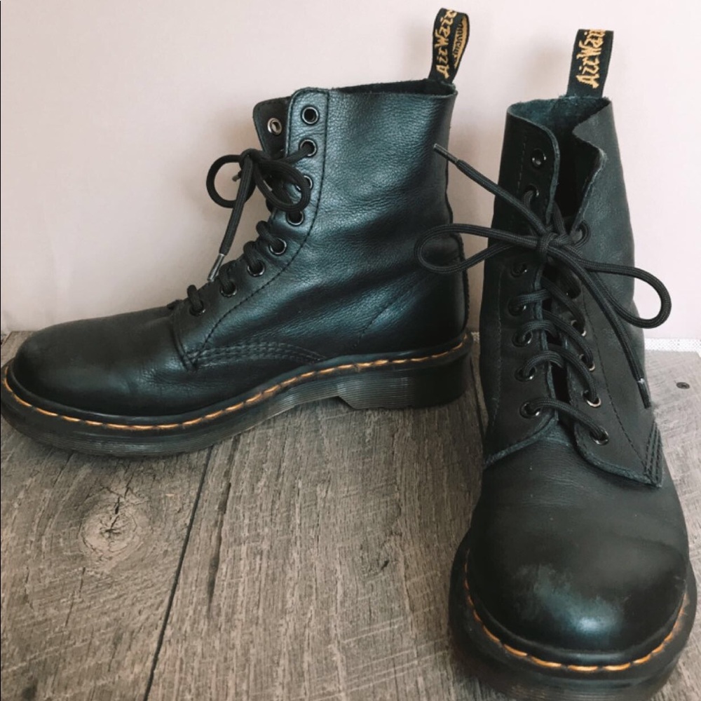 Black soft leather doc martens